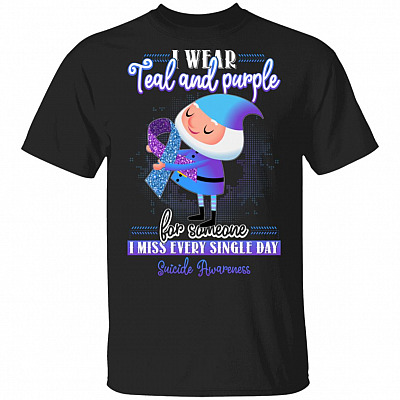 I Wear Teal And Purple For Someone I Miss Every Single Day Suicide Awareness Gnome T-Shirt - Youth Tee