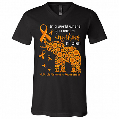 In A World Where You Can Be Anything Be-Kind-Multiple Sclerosis Awareness Orange Elephant T-Shirt - V-Neck