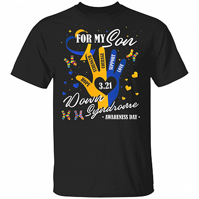 CubeBik For My Son Down Syndrome Mom Hand Trisomy 21 T-Shirt | World Down Syndrome Awareness Day Gift Tee