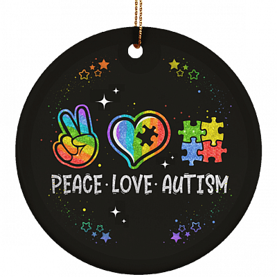 Peace Lover Autism Ornament Keepsake - Circle Porcelain Ceramic Ornament - Autism Gifts