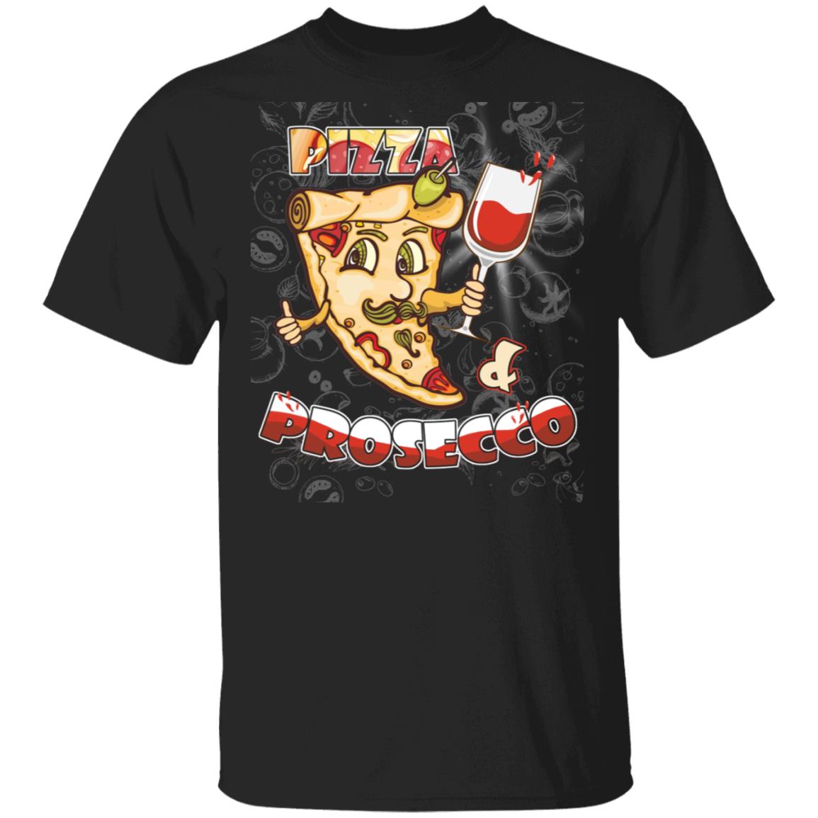 CubeBik Pizza & Prosecco Funny T-Shirt For Wineaholic And Pizza Lovers