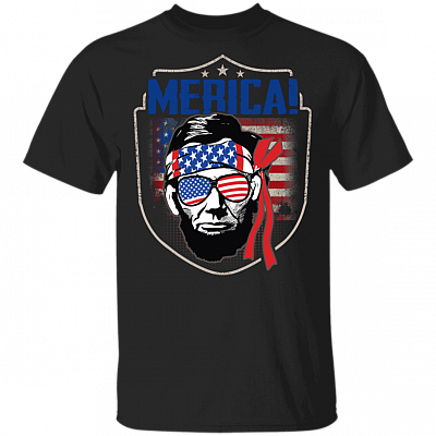 Murica Merica T Shirt Patriotic American Party USA Presidents Abraham Lincoln Shirt Independence Day Gifts, Black, Unisex T-Shirt