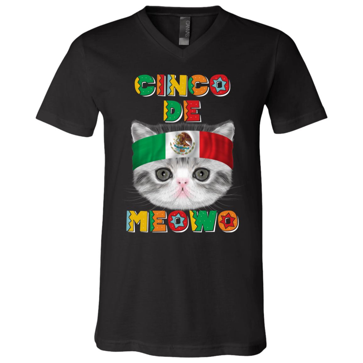 Cinco De Meow T-shirt - V Neck, Black, V-Neck T-Shirt