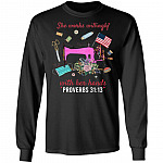 She Works Willingly With Her Hand Proverbs 31:13 Seamstress Sewing Machine Hoodie - Sweatshirt - Long Sleeve, Black, Long Sleeve