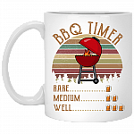 Bbq Timer Rare Medium Well - Bbq Beer Ceramic Coffee Mug - Beer Stein - Water Bottle, White, 11 oz. White Mug