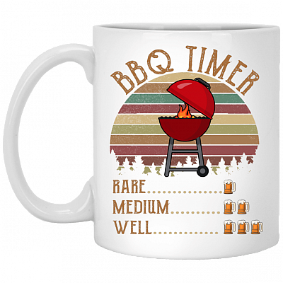 Bbq Timer Rare Medium Well - Bbq Beer Ceramic Coffee Mug - Beer Stein - Water Bottle, White, 11 oz. White Mug