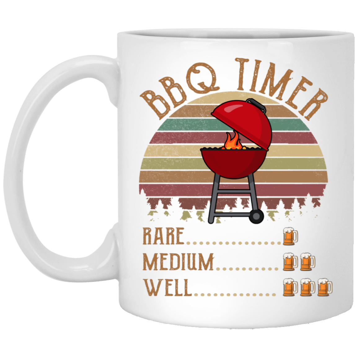 Bbq Timer Rare Medium Well - Bbq Beer Ceramic Coffee Mug - Beer Stein - Water Bottle, White, 11 oz. White Mug