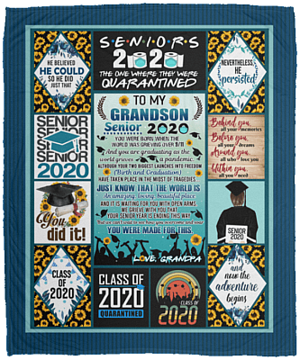 To My Grandson Senior 2020 You Were Born When The World Was Grieving From Grandpa Fleece Blanket - Premium Sherpa Blanket, White, Cozy Plush Fleece Blanket - 50x60