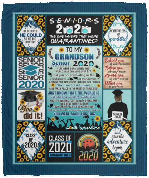 To My Grandson Senior 2020 You Were Born When The World Was Grieving From Grandpa Fleece Blanket - Premium Sherpa Blanket, White, Cozy Plush Fleece Blanket - 50x60