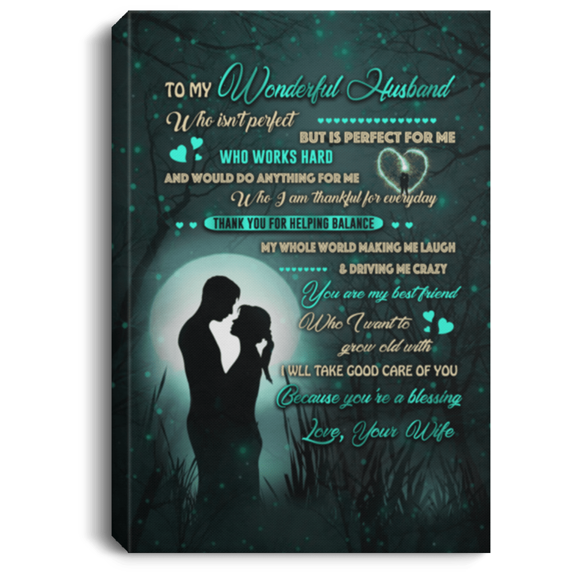 To My Wonderful Husband Helping Balance My World Gallery Wrapped Framed Canvas Prints - Unframed Poster, White, 0.75'' Framed Canvas