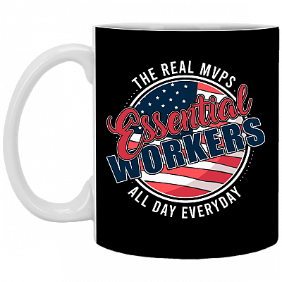 Essential Workers The Real MVPs Ceramic Coffee Mug - Essential Employee Color Changing Mug, Black, 11 oz. White Mug