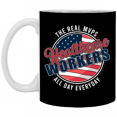 Healthcare Workers The Real MVPs Ceramic Coffee Mug - Nurse Appreciation Gifts Color Changing Mug, Black, 11 oz. White Mug
