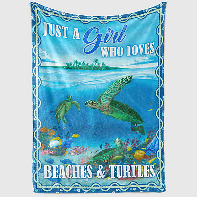 Alternative view of Just A Girl Who Loves Beaches And Turtles Fleece Blanket - Premium Sherpa Blanket - Woven Blanket