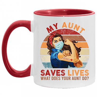 My Aunt Saves Lives What Does Your Aunt Do Nurse 2020 Accent Mug, White/Red, 11 oz. Accent Mug