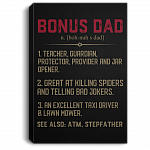 Bonus Dad Definition Gallery Wrapped Framed Canvas Prints - Father's Day Dad Gift Unframed Poster, Black, 0.75'' Framed Canvas