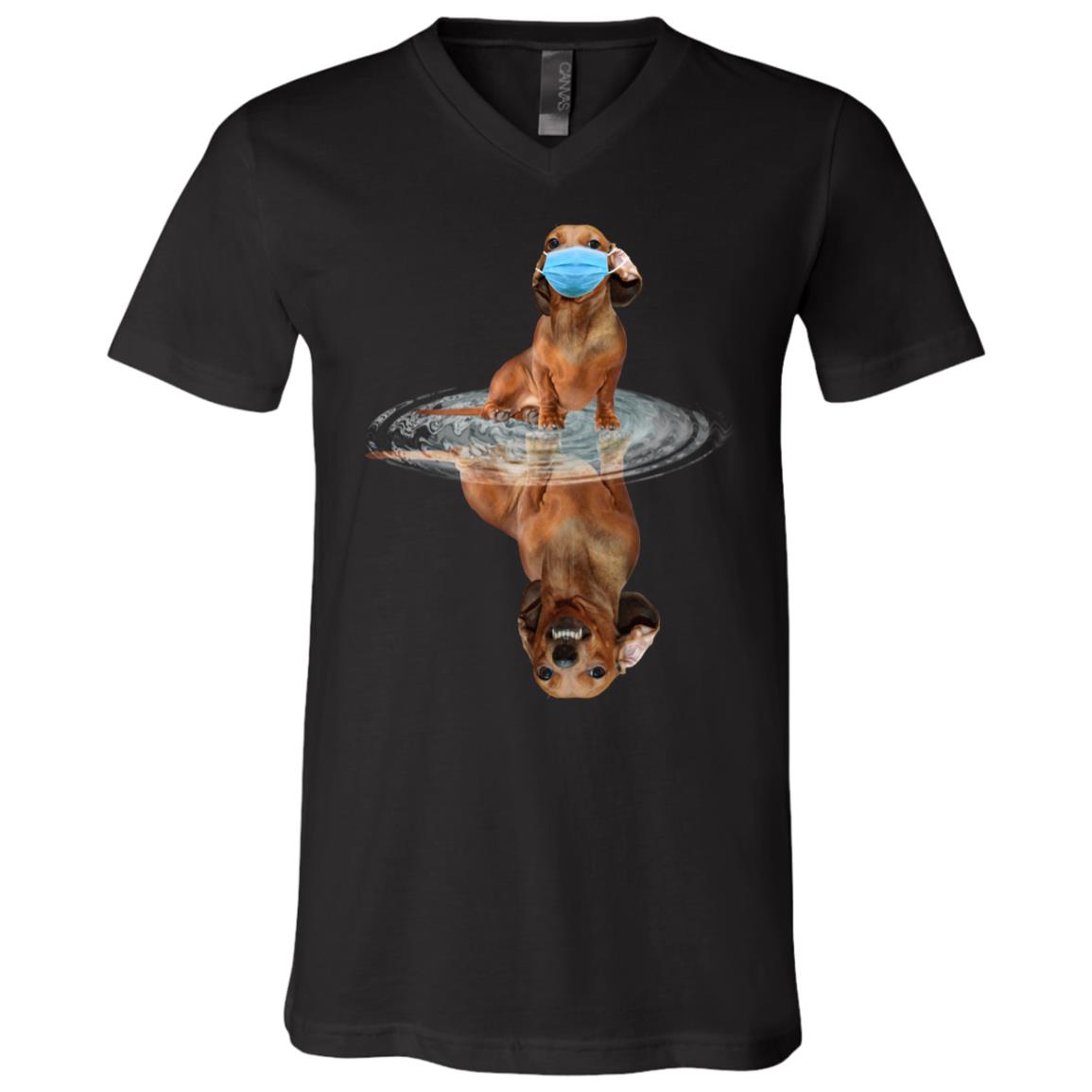 Dachshund Maks Reflection T-shirt - V-Neck Tee, Black, V-Neck T-Shirt Dachshund Maks Reflection T-shirt - V-Neck Tee, Black, V-Neck T-Shirt