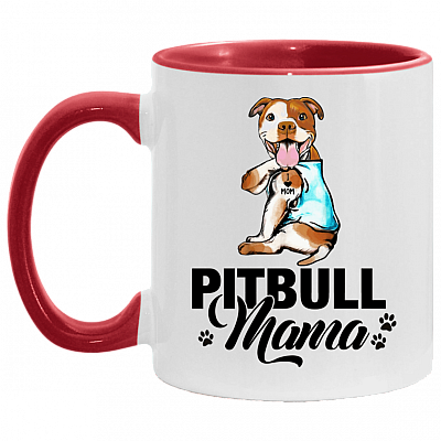 Pitbull Mama Tattoo Accent Mug, White/Red, 11 oz. Accent Mug