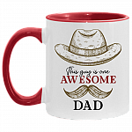 This Guy Is One Awesome Dad Accent Mug - Birthday Christmas Gift For Dad - Cool Present For Father, Husband, White/Red, 11 oz. Accent Mug