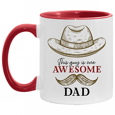 This Guy Is One Awesome Dad Accent Mug - Birthday Christmas Gift For Dad - Cool Present For Father, Husband, White/Red, 11 oz. Accent Mug