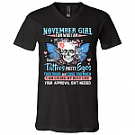 November Girl I Am Who I Am I Have Tattoos Pretty Eyes Thick Thighs and Cuss Too Much T-Shirt - V-Neck Tee, Black, V-Neck T-Shirt