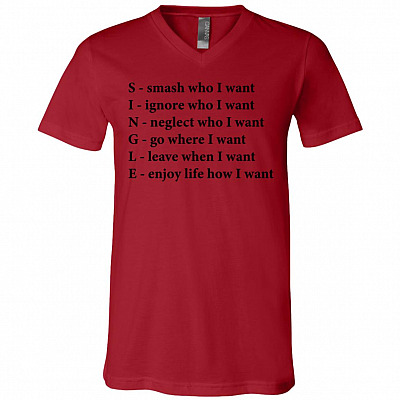 Single Funny Crossword Letters T-Shirt - Smash Ignore Neglect Go Leave Enjoy V-Neck Shirt, Canvas Red, V-Neck T-Shirt