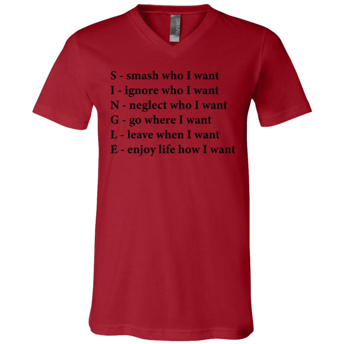 Single Funny Crossword Letters T-Shirt - Smash Ignore Neglect Go Leave Enjoy V-Neck Shirt, Canvas Red, V-Neck T-Shirt