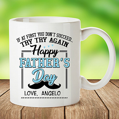 Alternative view of Personalized If At First You Don't Succeed Try Try Again Happy Father's Day Ceramic Coffee Mug - Beer Stein