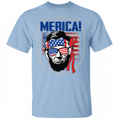 4th of July Gifts Murica Merica T Shirt Patriotic American Party USA Presidents Abraham Lincoln Shirt, Light Blue, Unisex T-Shirt