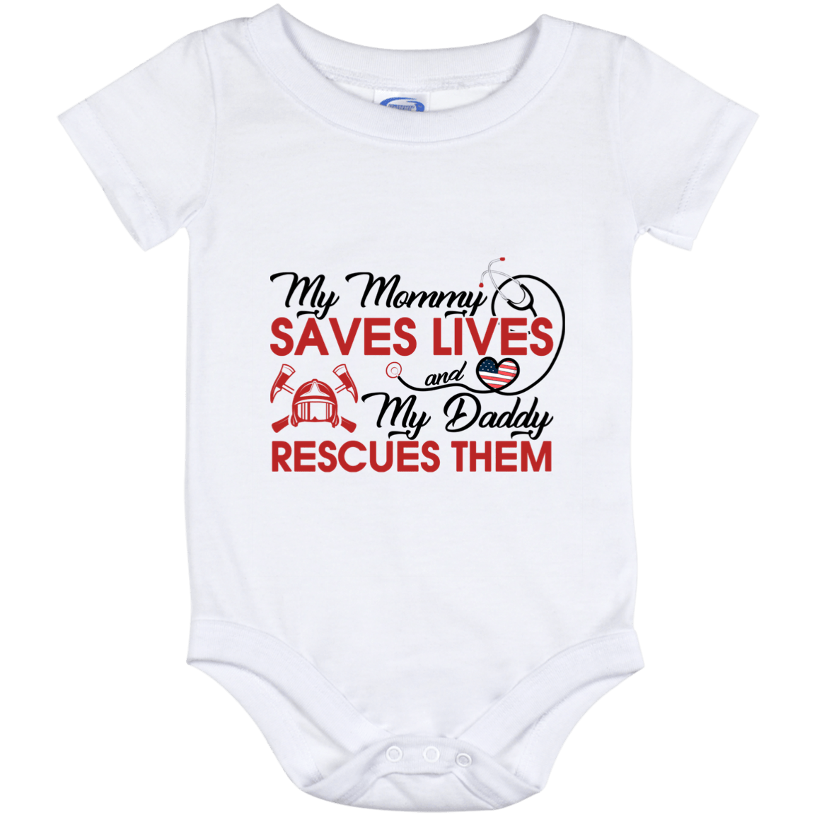 My Mom Saves Lives and My Dad Rescues Them Baby Onesie - Baby Infant Bodysuit, White, Baby Onesie - 12 Month