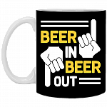 Beer in Beer Out - Beer Mug Funny Ceramic Coffee Mug - Beer Stein - Water Bottle - Color Changing Mug, Black, 11 oz. White Mug