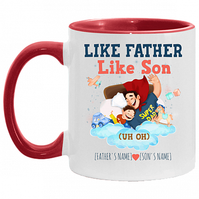 Personalized Like Father Like Son Uh Oh - Personalized Father's Day Gift Accent Mug, White/Red, 11 oz. Accent Mug