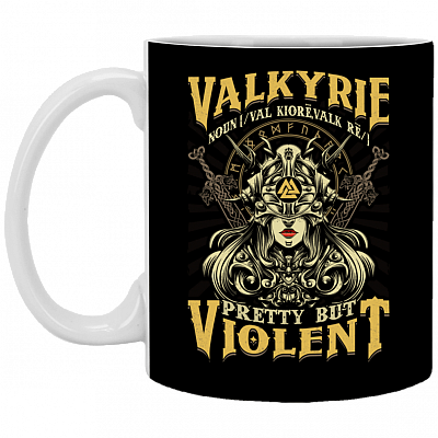 Valkyrie Noun Pretty but Violent Shield Maiden Coffee Mug-Beer Stein-Water Bottle, Black, 11 oz. White Mug