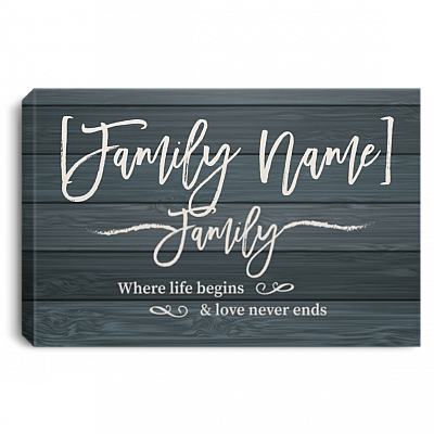 Personalized Family Name Where Life Begins and Love Never Ends Framed Canvas - Unframed Poster - Home Decor, White, 0.75'' Framed Canvas