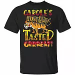 Carole's Husband Tastes Great King Tiger T-Shirt - Funny Casual Vintage Short Sleeve Carole Baskin Shirts, Black, Unisex T-Shirt