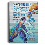 To My Daughter Life Is Like The Ocean From Dad Mom Saying Turtle Ocean Framed Canvas Unframed Poster Wall Art, Columbia Blue, 0.75'' Framed Canvas