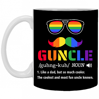 Guncle Definition Gay Uncle Ceramic Coffee Mug - Funny Gift LGBT Rainbow Color Changing Mug, Black, 11 oz. White Mug