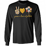 Peace Love Golden Hoodie - Sweatshirt - Long Sleeve Shirt, Black, Long Sleeve