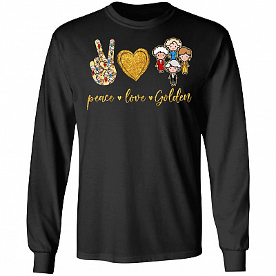 Peace Love Golden Hoodie - Sweatshirt - Long Sleeve Shirt, Black, Long Sleeve