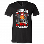 Jesus The Original Firefighter T-Shirt - V Neck, Black, V-Neck T-Shirt