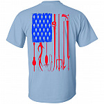 Proud American Flag Fishing Tools Fisherman Print on Back T-Shirt - Cool USA Flag Fishing Addicted Shirt, Light Blue, Unisex T-Shirt