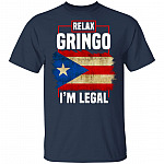 Relax Gringo I'm Legal Funny Spanish Immigrants T-Shirt - Puerto Rico Flag V-Neck Shirt, Navy, Unisex T-Shirt
