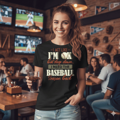 Alternative view of I Act Like I'm OK But Deep Down I Need The Baseball Season Back T-Shirt