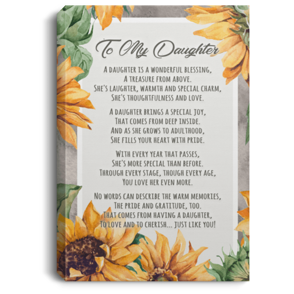 To My Daughter A Wonderful Blessing From Above Having A Daughter To Love Framed Canvas - Unframed Poster, White, 0.75'' Framed Canvas