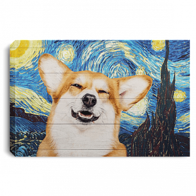 Corgi Dog Starry Night Framed Canvas Unframed Poster - Funny Selfie Corgi Dog Face Paint Home Decor Wall Art