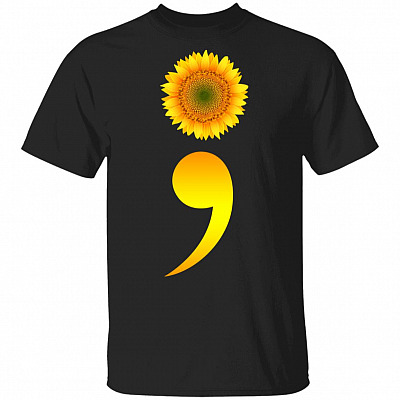 Sunflower Semicolon Mental Health Awareness Month T-Shirt, Black, Unisex T-Shirt