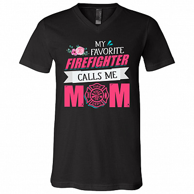 My Favorite Firefighter Calls Me Mom Floral T-Shirt - V-Neck Tee