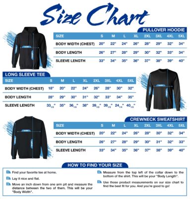 Custom Apparel Hoodie Size Chart