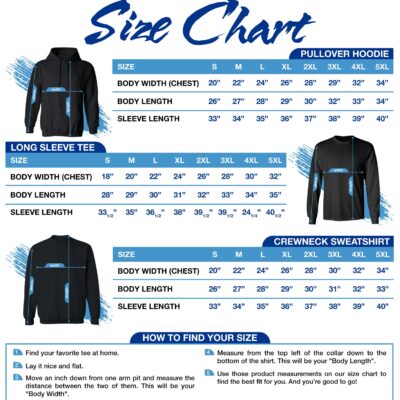 Custom Apparel Hoodie Size Chart