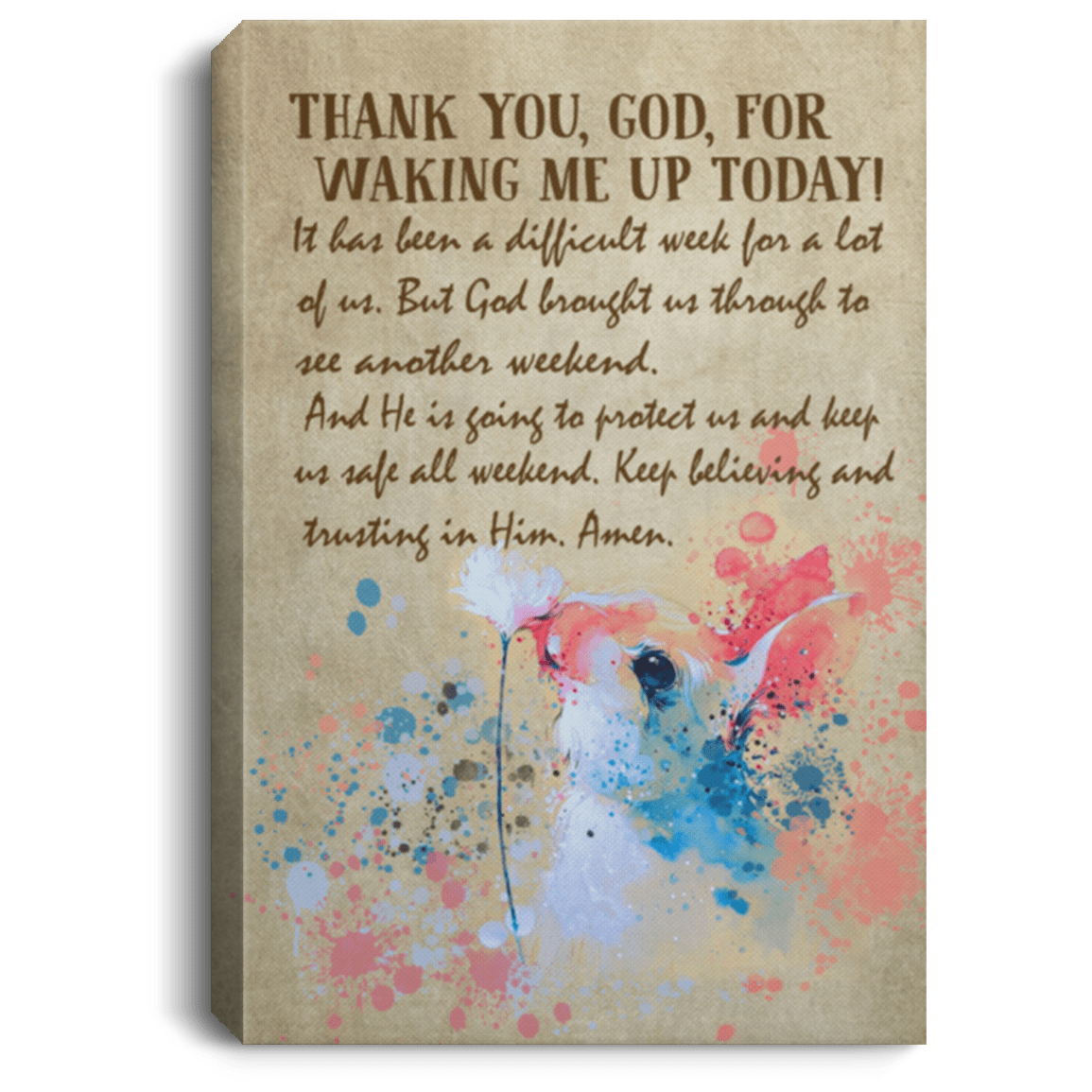 Thanks God For Waking Me Up Gallery Wrapped Framed Canvas Prints - Unframed Poster - Home Decor Wall Art, White, 0.75'' Framed Canvas