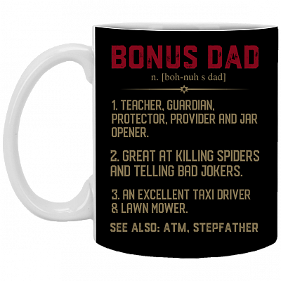 Bonus Dad Definition Ceramic Coffee Mug - Father's Day Dad Gift Color Changing Mug, Black, 11 oz. White Mug